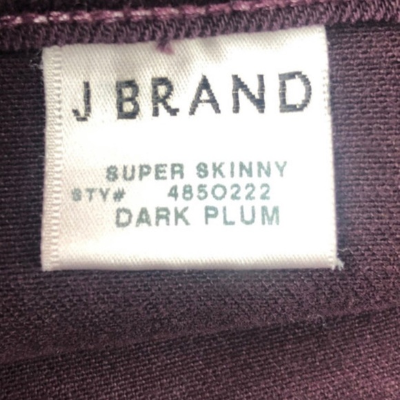 J Brand Women’s Super Skinny Dark Plum Purple Classic Denim Tight Zip Fly Jeans - Picture 15 of 16